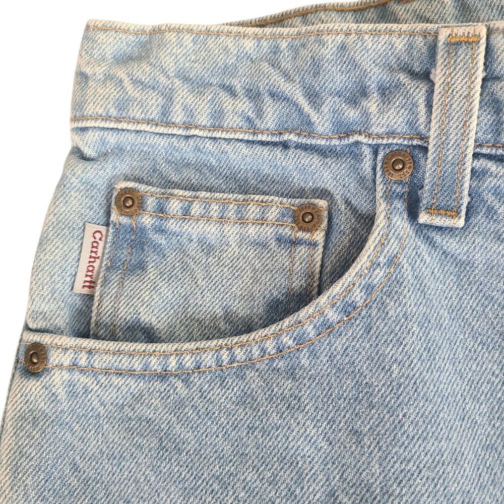 Carhartt Men's Light Wash Straight Leg Denim Jeans Size 32x32 Stained - Picture 7 of 9